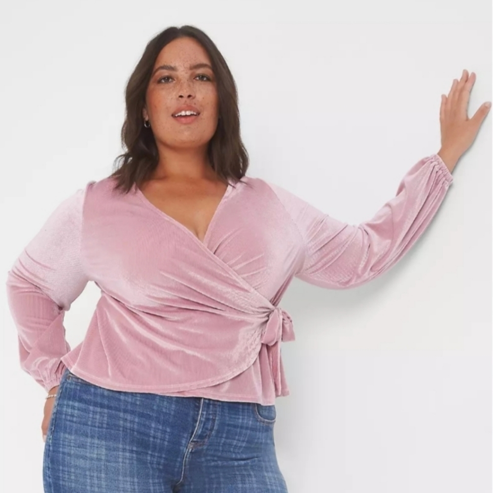 NWOT LANE BRYANT CLASSIC BLOUSON SLEEVE VELOUR TOP